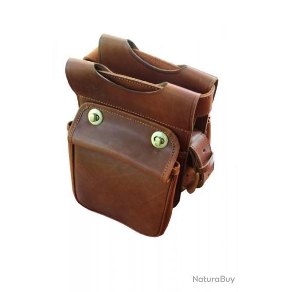 Double sacoche cuir Marron Chasse El�gance CE081