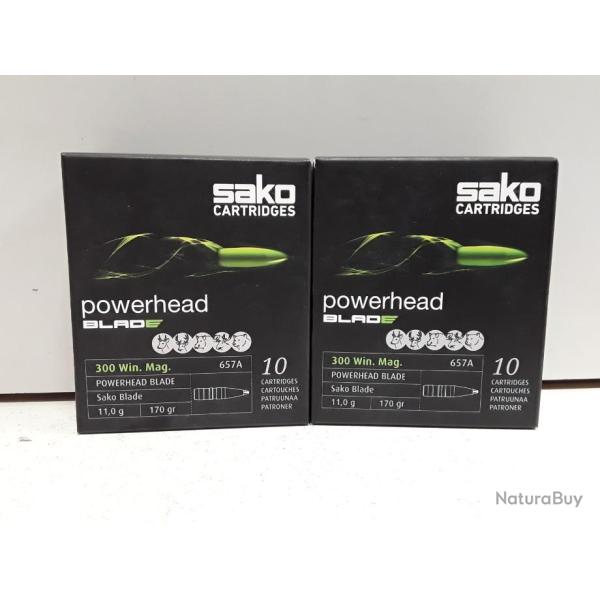 1 boite DE 20 BALLES SAKO  POWERHEAD BLADE CAL 300WIN 170GRAINS CUIVRE  SANS PLOMBS