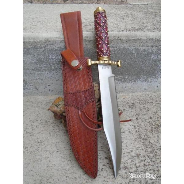 Poignard Couteau American Hunter Lame Acier Carbone Manche Bois Faon Mdival Etui Cuir AH024