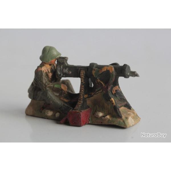 Soldat ELASTOLIN ou LINEOL ? Militaire Mitrailleuse Artillerie Jouet