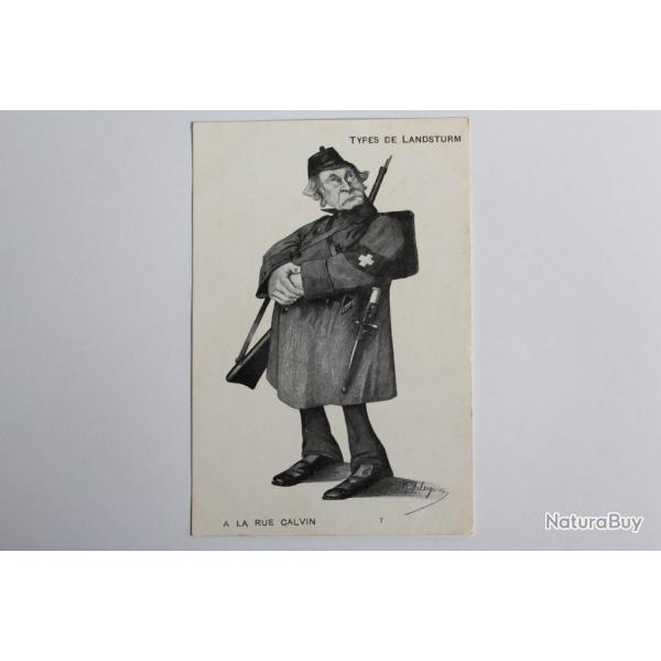 CPA Types de Landsturm A la Rue Calvin Suisse