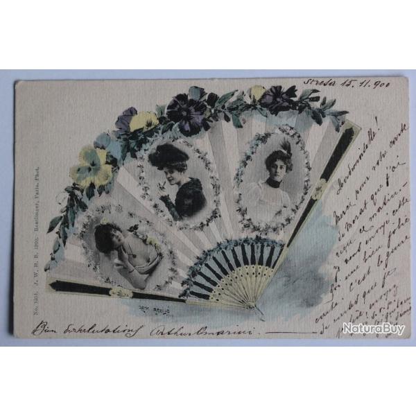 CPA illustr�e Jack Abeill� �ventail Femmes Art nouveau