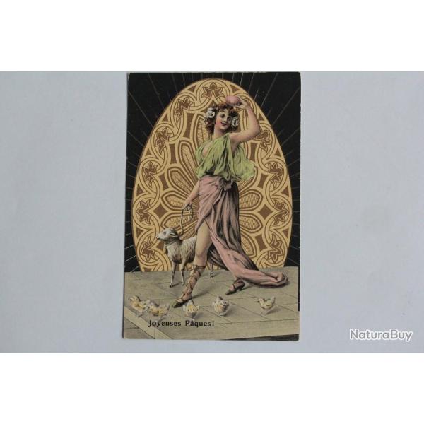 CPA illustr�e B.K.W.I. Art nouveau Femme Joyeuses P�ques