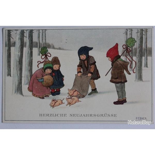 CPA illustr�e Pauli EBNER Herzliche Neujahrsgr�sse Cochons