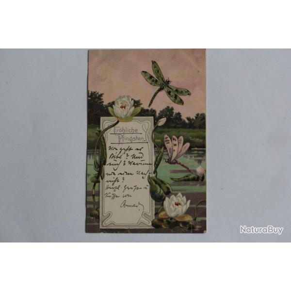 CPA illustr�e O.W.H. Art nouveau N�nuphars et libellules