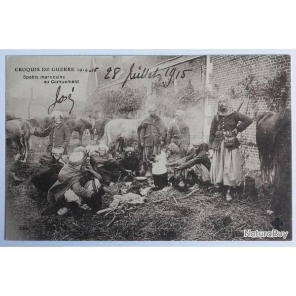 CPA Croquis de Guerre Spahis marocains au campement 1915 Ribecourt Oise