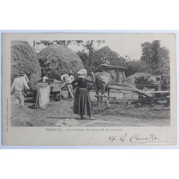 CPA Finist�re Tr�gunc Le battage du froment au man�ge