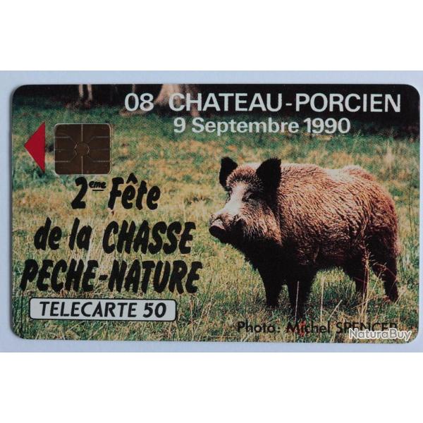 T�l�carte � puce France Priv�e F�te de la chasse Ch�teau-Porcien 1990