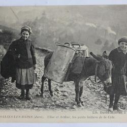 CPA Jura Salins-les-Bains Élise et Arthur les petits laitiers Âne