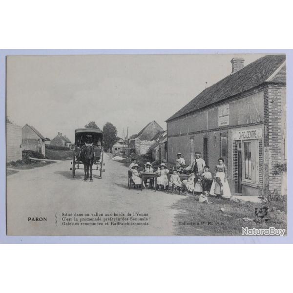CPA Yonne Paron Caf� du centre Attelage