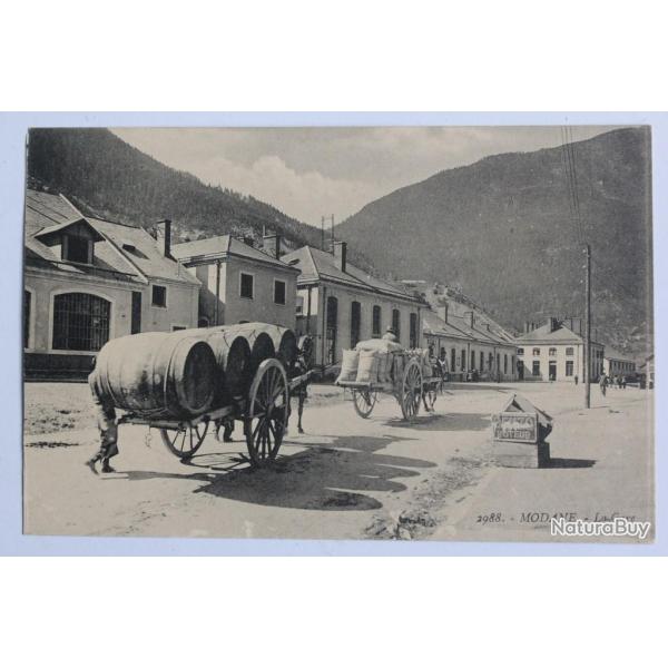 CPA Savoie Modane La gare Transport de tonneaux Attelages