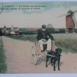 CPA Loiret La poste en Campagne Service rapide en voiture à chien