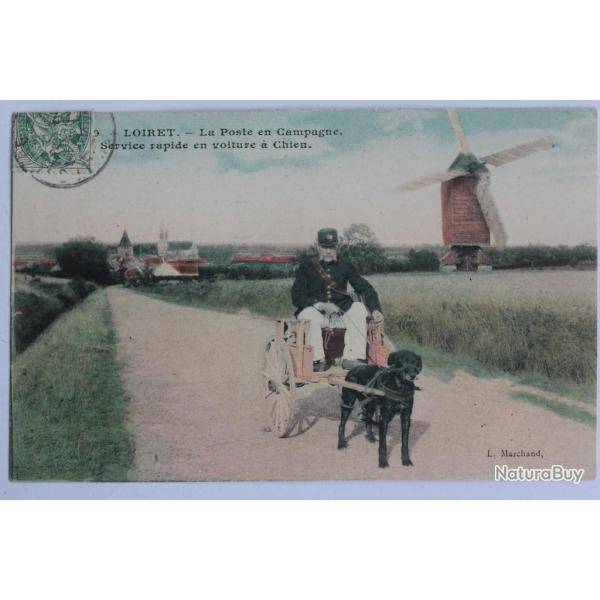 CPA Loiret La poste en Campagne Service rapide en voiture � chien