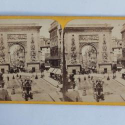 Photographie Vue stéréo Rue et Porte Saint-Denis Paris