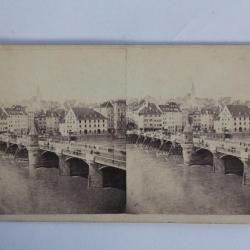 Photographie Vue stéréo Bâle Pont du Rhin Suisse
