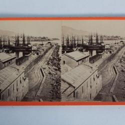 Photographie Vue stéréo Gênes Vue du port Genova Italie