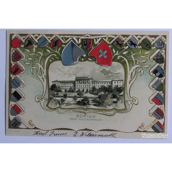 CPA gaufr�e Suisse Zurich Eidg. Polytechnikum Blasons