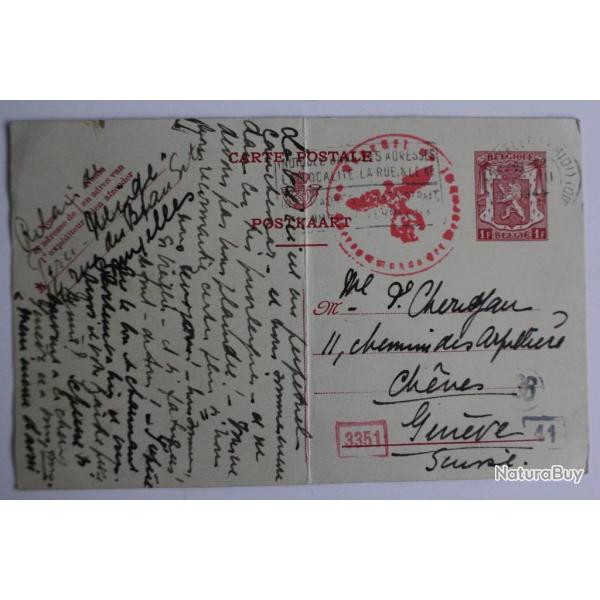 CPA Entier postal Belgique cachet contr�le arm�e Allemande 1944