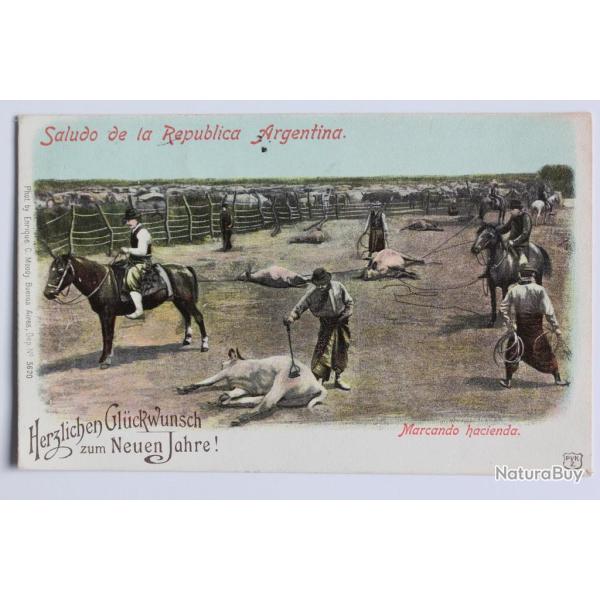 CPA Argentine Saludo de la Republica Argentina Marcando Hacienda