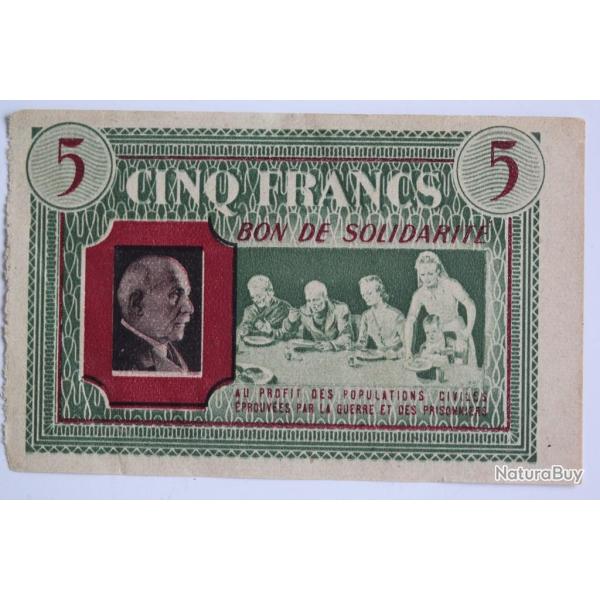 Billet Bon de solidarit� P�tain 5 Francs Croix-rouge