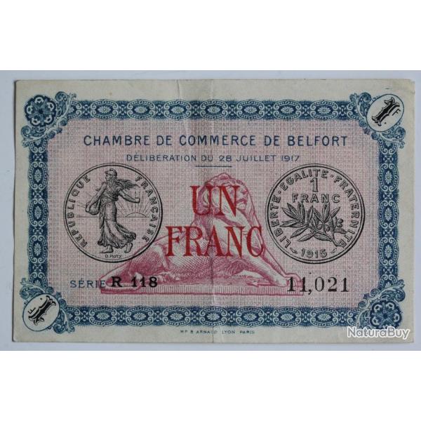 Billet Chambre de Commerce de Belfort Un Franc 1917