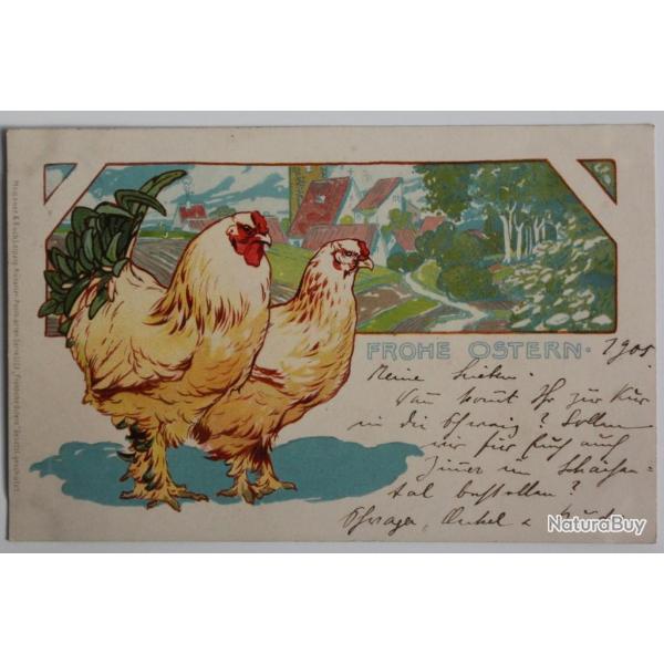 CPA illustr�e Poules Frohe Ostern Meissner & Buch
