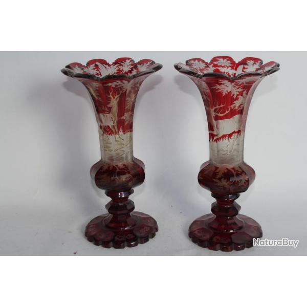 Paire vases cristal Boh�me cyn�g�tique chasse
