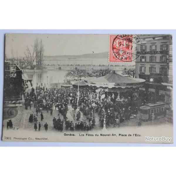 CPA Gen�ve F�tes du Nouvel-An Place de l'�cu Suisse