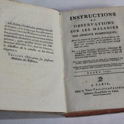 Livre Instructions Observations Maladies Animaux domestiques 1791