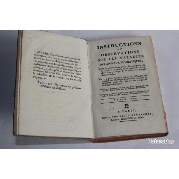 Livre Instructions Observations Maladies Animaux domestiques 1791