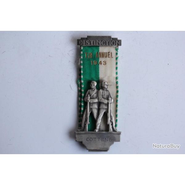 M�daille de tir Distinction Tir annuel 1943 Cottens Suisse
