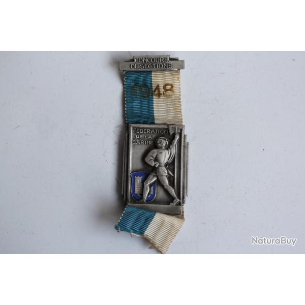 M�daille de tir Concours de Sections 1948 F�d�ration de la Sarine Suisse