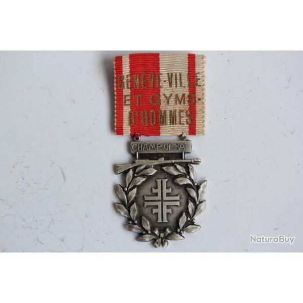 M�daille de tir argent Championnat Gen�ve Ville et Gyms. d'Hommes Suisse