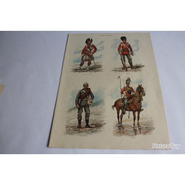 Estampe Uniformes Arme Anglaise Highlander Fusilier Ambulancier Lancier