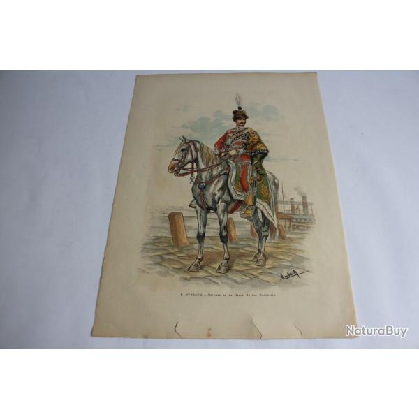 Estampe F. Myrbach Officier de la garde Royale Hongroise