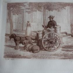 J.L. Léonce MALLET gravure 1876 Laitier voiture a chiens