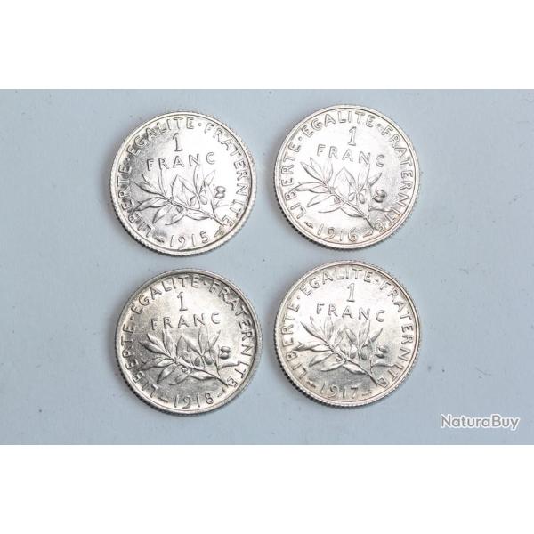 Monnaies argent 1 franc 1915-15-17-18 France SUP+