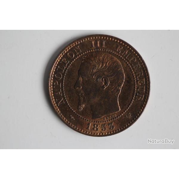 Monnaie 2 centimes Napol�on III t�te nue 1853 W SPL
