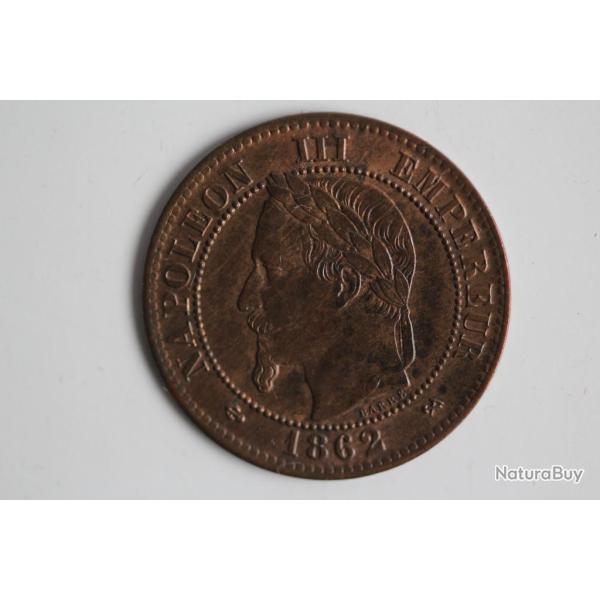 Monnaie 2 centimes Napol�on III t�te laur�e 1862 K