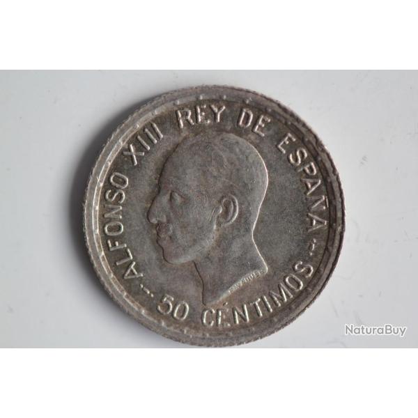 Monnaie argent 50 Centimos Alphonse XIII 1926 Madrid Espagne