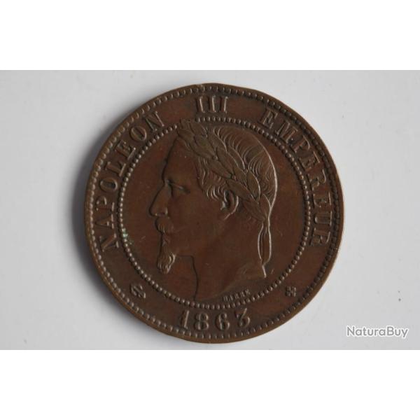 Monnaie Dix centimes Napol�on III t�te laur�e 1863 BB