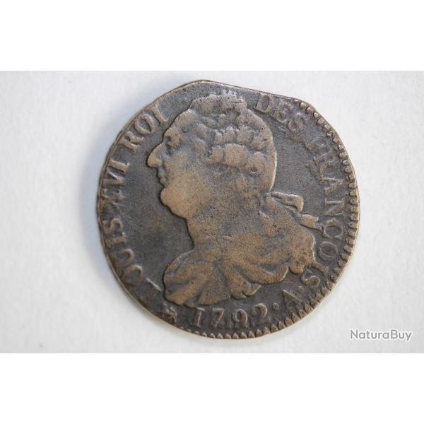 Monnaie 2 Sols au faisceau 1792 A (Paris) type Fran�ois Louis XVI