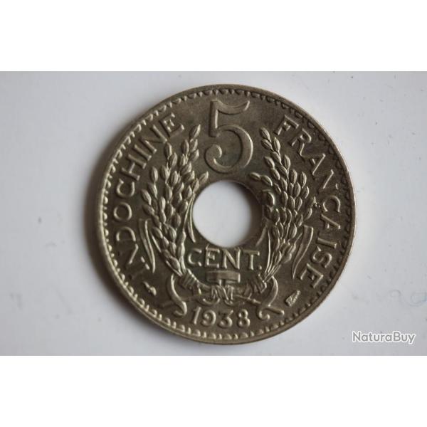 Monnaie 5 Centi�mes Indochine 1938