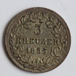 Monnaie 3 Kreuzer 1855 Baden Friedrich I Allemagne