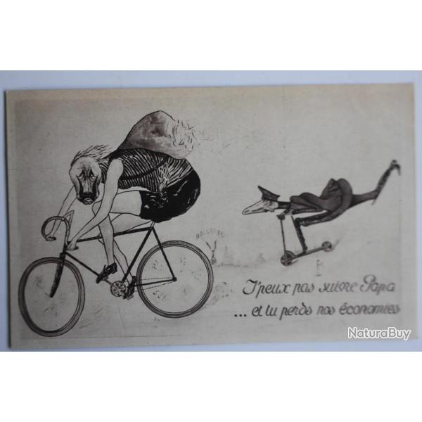 CPA satirique Guerre 14-18 J'peux pas suivre papa..