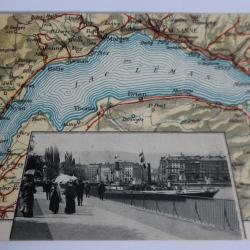 Carte postale ancienne Genève promenade au bord du lac Léman Suisse