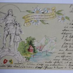 Carte postale ancienne gaufrée Erzählen wird man Schützen Tell Suisse