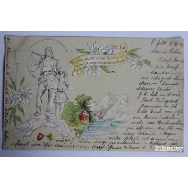 Carte postale ancienne gaufr�e Erz�hlen wird man Sch�tzen Tell Suisse