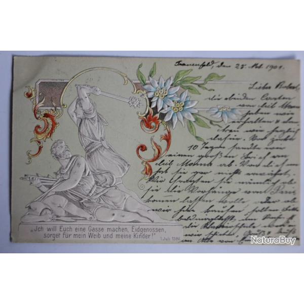 Carte postale ancienne gaufr�e Wir wollen sein ein einzig Volk Suisse