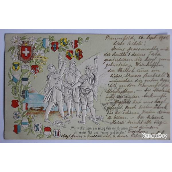 Carte postale ancienne gaufr�e Wir wollen sein ein einzig Volk Suisse